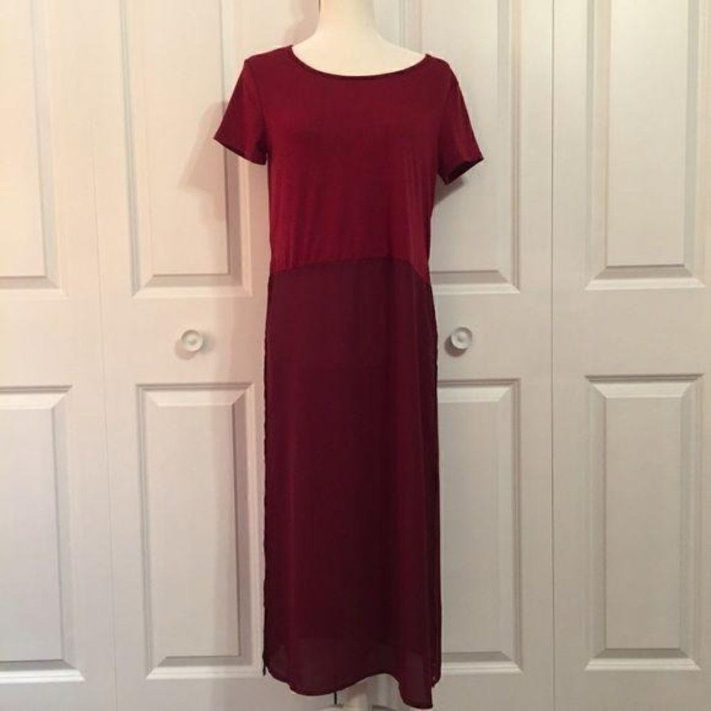 Red Color Block Sky High Slit Maxi Dress New - Picture 2 of 8